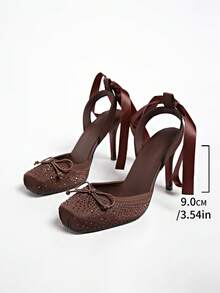 Nuevos zapatos de tacón alto con estilo de ballet y suela roja, con tirantes de lazo francés, para mujer, ideales para la primavera temprana - Marrón - Ver 10