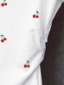 lanzamiento de verano, top corto versátil y casual con estampado de limón dulce, camiseta ajustada a la cintura para mujer, diseño cómodo, adecuado para uso diario, al aire libre, compras - Blanco - Ver 4