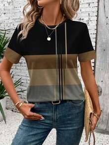 Camiseta holgada de manga corta con cuello redondo y gráfico de corazón minimalista casual para mujer, adecuada para primavera/verano, Día de San Valentín, Carnaval - Camiseta gráfica linda con diseño de corazón, casual - Multicolor 6 - Ver 4