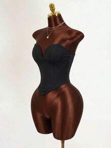 Top Sin Tirantes De Color Sólido Para Mujer - Negro - Ver 2