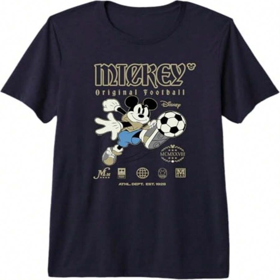 Camiseta informal de algodón de manga corta y cuello redondo para mujer con estampado de  Mouse y fútbol americano, corte regular y tejido ligeramente elástico para uso diario. - Negro - Ver 1