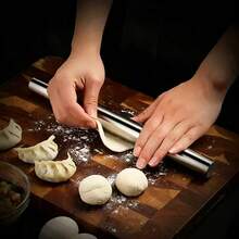 1pc/3pcs Thickened Stainless Steel Rolling Pin - Non-Stick Double-Pointed Dough Roller For Home Kitchen, Baking, Dumpling Wrapper & Pastry Making - Silver - View 3