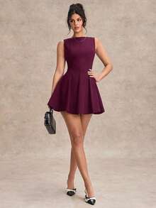 Vestido minimalista de una línea y escote en forma de U sin mangas, de color negro, vestido sexy para citas, vestido de dama de honor, elegante vestido negro pequeño, para primavera/verano - Granada - Ver 8