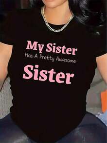short-sleeveCamiseta para uso en la sala de estar del hogar |     Duradero y cómodo, con el diseño "Mi hermana tiene una hermana genial", ideal para uso casual, tela suave, ligero y transpirable, cuello redondo, elasticidad media.100% Cotton - Negro - Ver 1