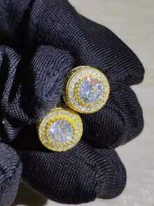 1 Pair Round Cubic Zirconia Stud Earrings, Unisex Hip Hop Couple Earrings In Gold & Silver Color, Gift For Christmas, Anniversary, Birthday, Valentine's Day - Multicolor - View 10