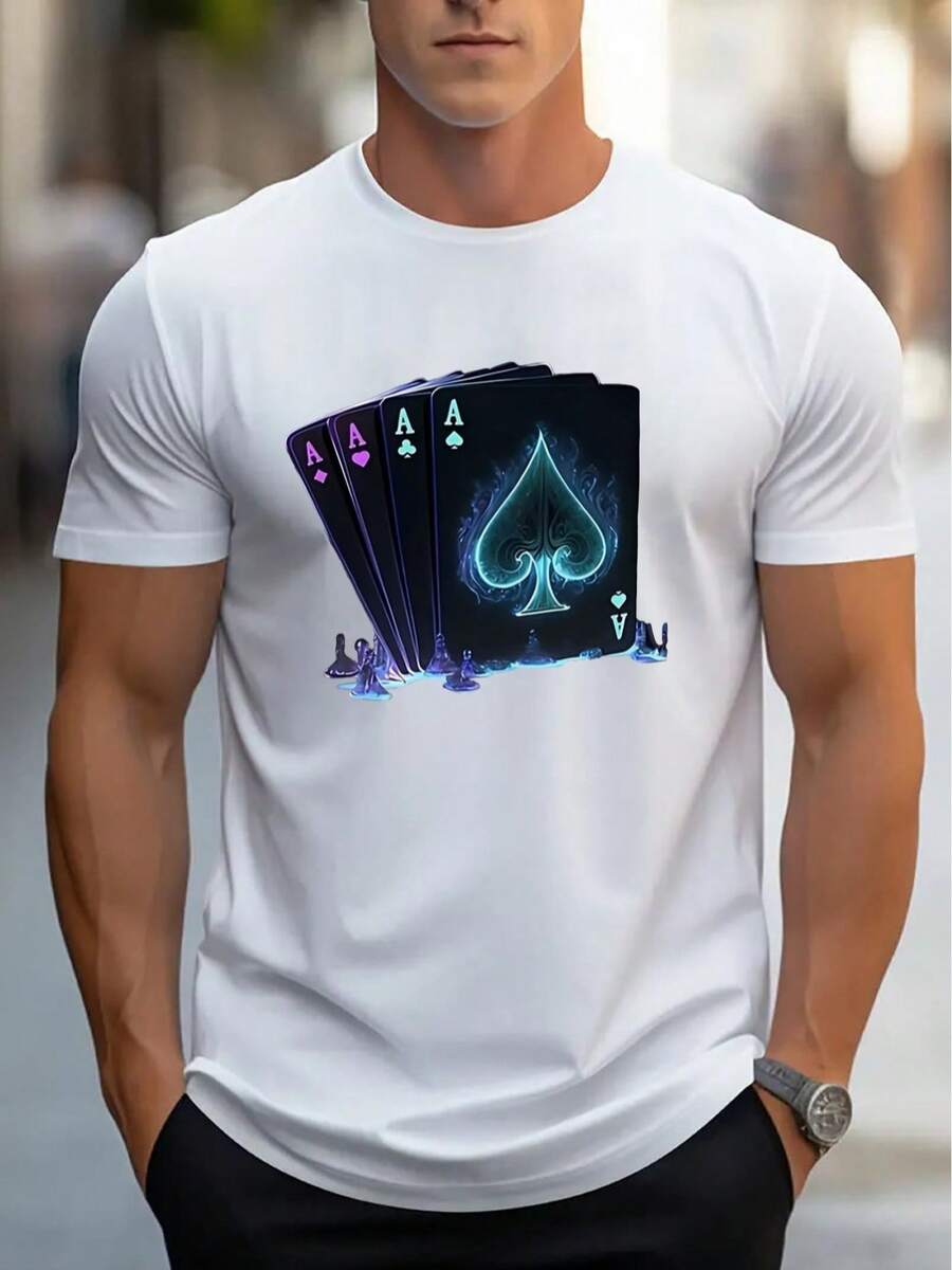 Men's Casual Short Sleeve T-Shirt, 1 Piece, 100% Heavy Cotton - Comfortable Crew Neck, Soft And Adorable T-Shirts, Loose And Comfortable - White - View 1