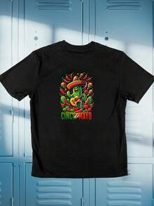 Cinco De Mayo Mariachi Skull Design T-Shirt With Sombrero, Guitar, And Chili Pepper. Unisex 220g Pure Cotton T-Shirt. Ideal Weight For All Seasons, Suitable For Men And Women. Durable, High-Quality Fabric That Is Soft To The Touch And Long-Lasting. Breathable T-Shirt. Suitable For Spring And Summer, Holidays, Mother's Day, And Independence Day. - 黑色 - 查看 1