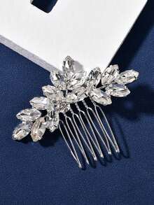 1pc Women's Crystal Glass Decorative Hair Comb, Bridal Wedding Party Accessory - Silver - View 1