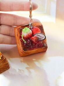 1 pieza Llavero creativo y realista de pastel de capas en miniatura, colgante de mochila de pan de rollo de huevo minimalista, accesorio único de pastel de frutas - Multicolor - Ver 3