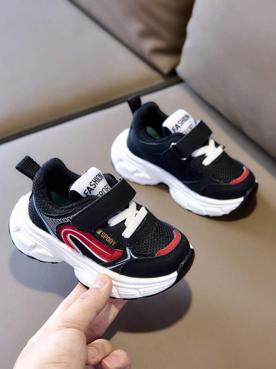 Giày thể thao lưới thoáng khí unisex cho trẻ nhỏ, đế mềm chống trượt, giày tập đi đầu tiên, giày thể thao đế dày cho trẻ em có khóa dán. - màu đen - Xem 1