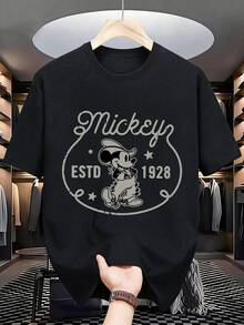 Unisex Disney 1928 Cowboy Mickey Tee, Retro Print, Casual Fit, Simple & Cool. - 黑色 - 查看 3