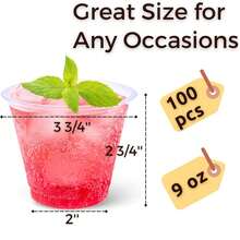 100 Pack 9 Oz Clear Plastic Cups, 9oz Clear Disposable Cups Wine Glasses, Small Punch Cups For Cocktail, Juice, Water, Plastic Wine Cup For Parties, Events, Sampling & Everyday Use - White - View 2