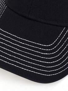 1pc Men's Solid Color Baseball Mesh Cap, Adjustable Casual Hat For Outdoor, Spring/Summer - Black and White - View 5