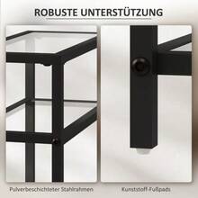 Side Table, Small 3-Tier Coffee Table, Tempered Glass Top, Modern Bedside/Coffee Table With Steel Frame For Living Room, Bedroom, Black - Black - View 6