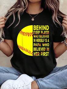 Detrás de cada jugador está papá, camiseta para amantes del softbol para el Día del Padre, camisetas gráficas para mujeres - Negro - Ver 7