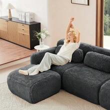 Aviana Ottoman Plush Fabric - 灰色 - 查看 7