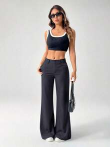 Nuevos pantalones de traje de estilo casual de cintura baja para otoño e invierno - Gris Oscuro - Ver 4