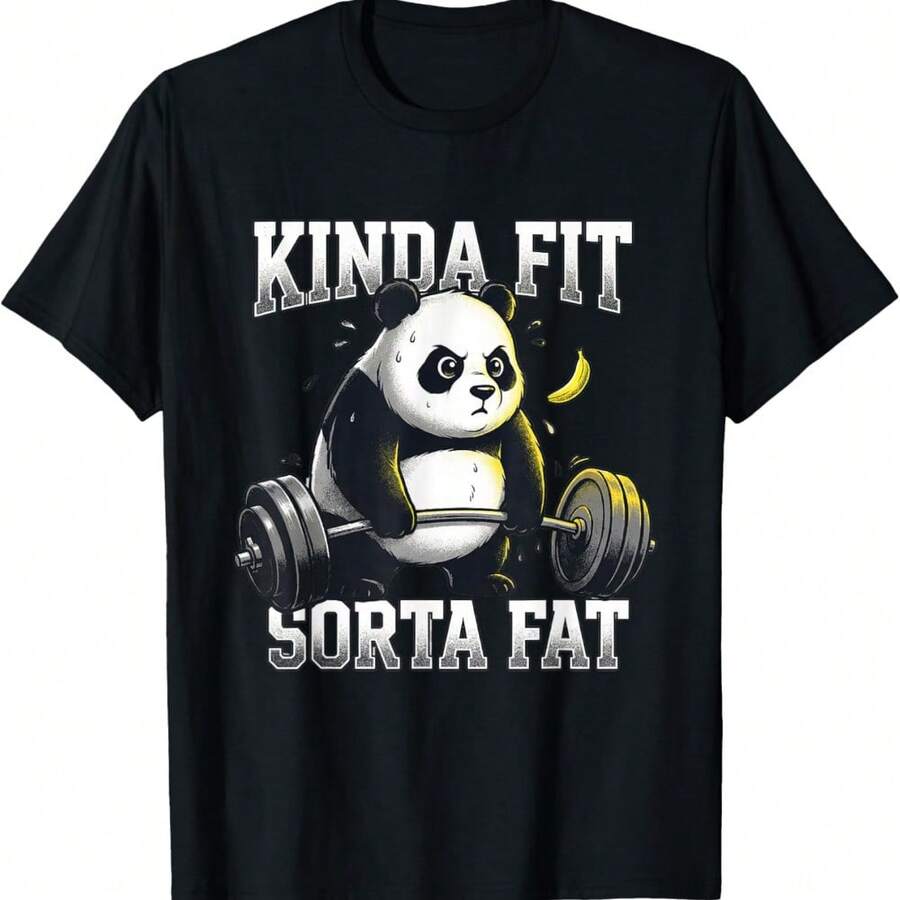 Inappropriate Funny Gym Panda Kinda Fit Sorta Fat T-Shirt - Black - View 1