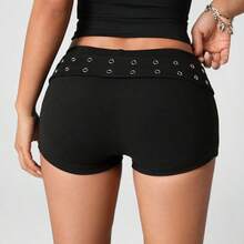 ICON Sexy Street Wear Ultra Low Waist Distressed Casual Black Shorts - Negro - Ver 3