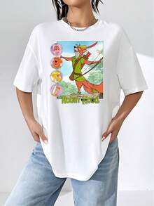 Colorful Image Of A Cheerful Fox With A Bow And Friends In A Forest Symbolizes Friendship And Courage, Inspiring Adventure And Optimism. Women's T-Shirt With A Comfortable, Soft Fit, Ideal For Casual Everyday Wear. - 白色 - 查看 6