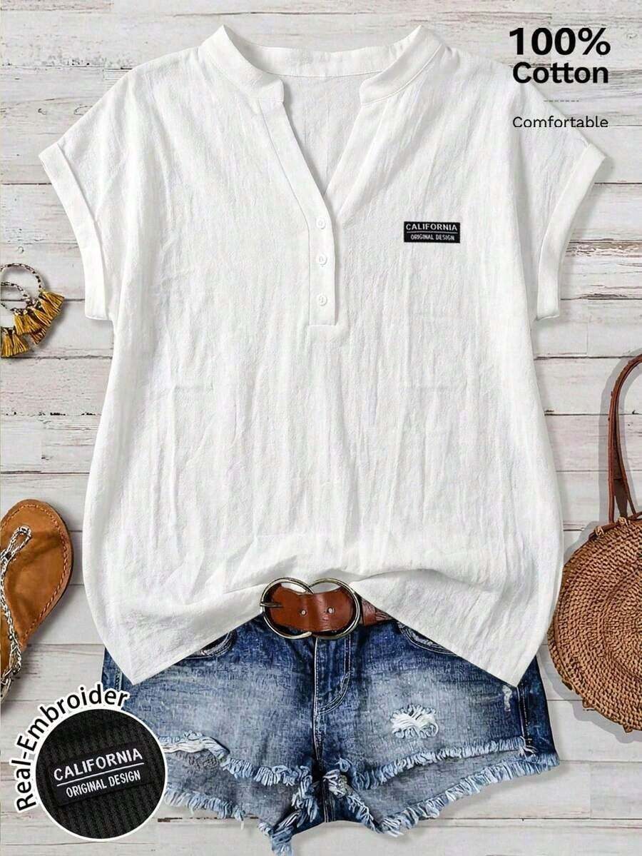 Camisa oscura minimalista casual, adecuada para el verano - Blanco 2 - Ver 1