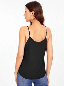 Top de camiseta sin mangas de color negro unicolor, uso casual de negocios, camiseta de otoño - Negro 4 - Ver 2