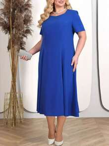 Vestido cóctel de dos piezas con encaje bordado combinado, nueva colección primavera-verano para mujer de talla grande - Azul - Ver 2