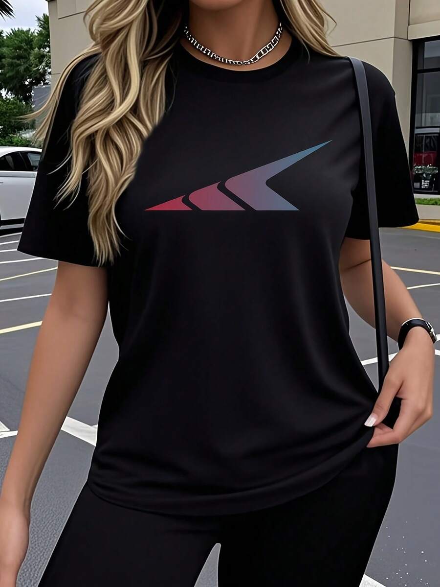 Camiseta de Mujer de Manga Corta de Una Pieza, con Diseños de Patrones Geométricos, Estampados Artísticos Creativos Divertidos y Populares, Top de Cuello Redondo Transpirable y Elástico, Cómodo para Uso al Aire Libre en Primavera, Verano y Otoño. Top de Cuello Redondo Casual Simple y Moderno Y2K