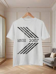 Women's Oversized Vintage T-Shirt, 2007 18th Anniversary Limited Edition - Graphic Print, Casual Loose Fit, Crew Neck, 2007 Design For Casual Wear And Anniversary Celebration, For All Seasons (Unisex Style For Men And Women) - 白色 - 查看 4