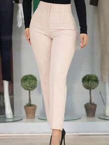 Women's Tailored Trousers ZR Skinny High Waist Slash Pockets Zipper - 米色 - 查看 2