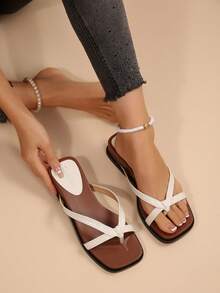 Summer New Knotted Design Thick Sole Flip Flops, Fashionable And Comfortable For Daily Commute - Off White - View 2