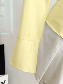Camisa de manga larga con cuello y botones, de corte slim, de primavera/otoño para mujer, de moda minimalista, elegante y casual, esencial para deportes - Amarillo - Ver 7
