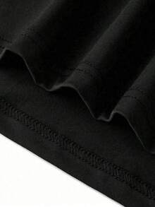 Y2K Casual de la mujer de Y2K negro Casual hombro Drop manga corta ronda cuello camiseta de cuello con la impresión del lema de color rosa audaz, la parte superior de punto de longitud Regular, tejido de estiramiento medio para el uso diario D5TU - Negro - Ver 5