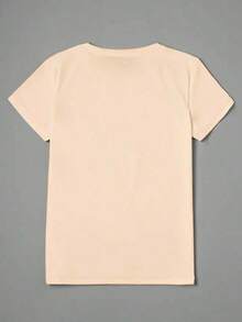 Camiseta Casual de Manga Corta para Mujer con Estampado de Oso y Corazón - Blusa Casual de Cuello Redondo, Tallas S-XXL y Opciones Multicolor (Según se muestra) |   Camiseta de Verano y Uso Diario Lavable a Máquina para Oficina, Vacaciones, Uso Diario - Tela de Elasticidad Media Adecuada para - 180g - Versátil Camiseta Casual de Mujer 100% Algodón - Prenda Básica Fácil de Combinar - Camiseta Moderna y Elegante - Albaricoque - Ver 2