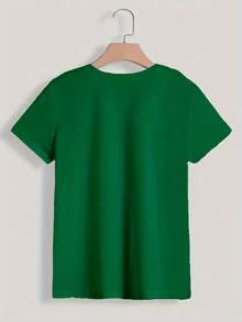 Plus Size Women's Clothing, Short-Sleeved T-Shirt With Round Neck And Colorful Dolphin And Marine Life Print, Adorned With Floral And Dolphin Motifs, Casual Shirt For Spring, Summer And Autumn, Suitable For Everyday Wear And As A Gift For The Holidays (Halloween, Christmas) - Machine Washable. Gift Idea. - 綠色 - 查看 3