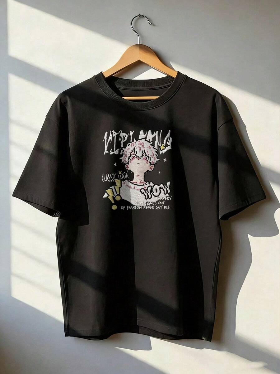 Short-Sleeve T-Shirt With Urban And Anime Style, Fashionable Short-Sleeve T-Shirt For Spring And Summer 2026, Made In Mexico, 180 Grams. Cartoon Print, Couple Design, Suitable For Indoor Or Outdoor Wear. Crew Neck, Unisex, Ideal For Office And Leisure. One-Pack. - BK-P631577SLNDXZGY488 - 查看 1