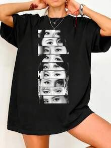 Twic.e OT9 Eyes svartvit collage-t-shirt. Avslappnad svart bomullst-shirt med kort ärm och vintagegrafik. - Svart - Visa 1