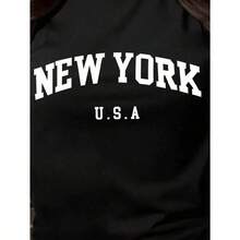 Camiseta de manga corta para mujer con estampado de letras, cuello redondo, ropa de verano para mujer, camiseta de verano - Negro - Ver 3
