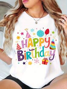 Women's Short Sleeve Crew Neck T-Shirt, Retro Holiday Style, New 2026 Collection, For Casual Shopping, Holiday Gifts, Meetings With Friends, Music Parties And Holiday Outfits. - 白色 - 查看 6