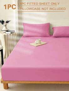 1pc Pink Super Soft Solid Color Fitted Sheet, Bedding, Lightweight Fitted Sheet, Mattress Cover, Deep Pocket Design Up To 11.8 Inches Fitted Sheet, Soft & Breathable, Suitable For Single, Double, Queen, King Size Beds, All Seasons, Room Decor, Machine Washable - Pink - View 4