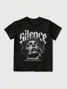 Camiseta de manga corta estampada para hombre Dark  Sky Face, capa base informal y a la moda - Comodidad casual, manga corta, cuello redondo, playeras de mujer, top - Multicolor - Ver 1