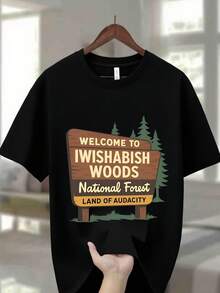 Bienvenido a Iwishabish Woods, Camiseta Y2K que Absorbe la Humedad, Mismo Estilo para Hombres y Mujeres, Camiseta Estampada de Manga Corta para el Verano 2026, 180G - Negro - Ver 7