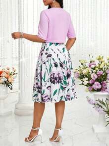 Lady Conjunto de falda larga y chaqueta corta de dos piezas, de colores brillantes y románticos, con un temperamento elegante y maduro, ideal para primavera y verano - Púrpura malva - Ver 2
