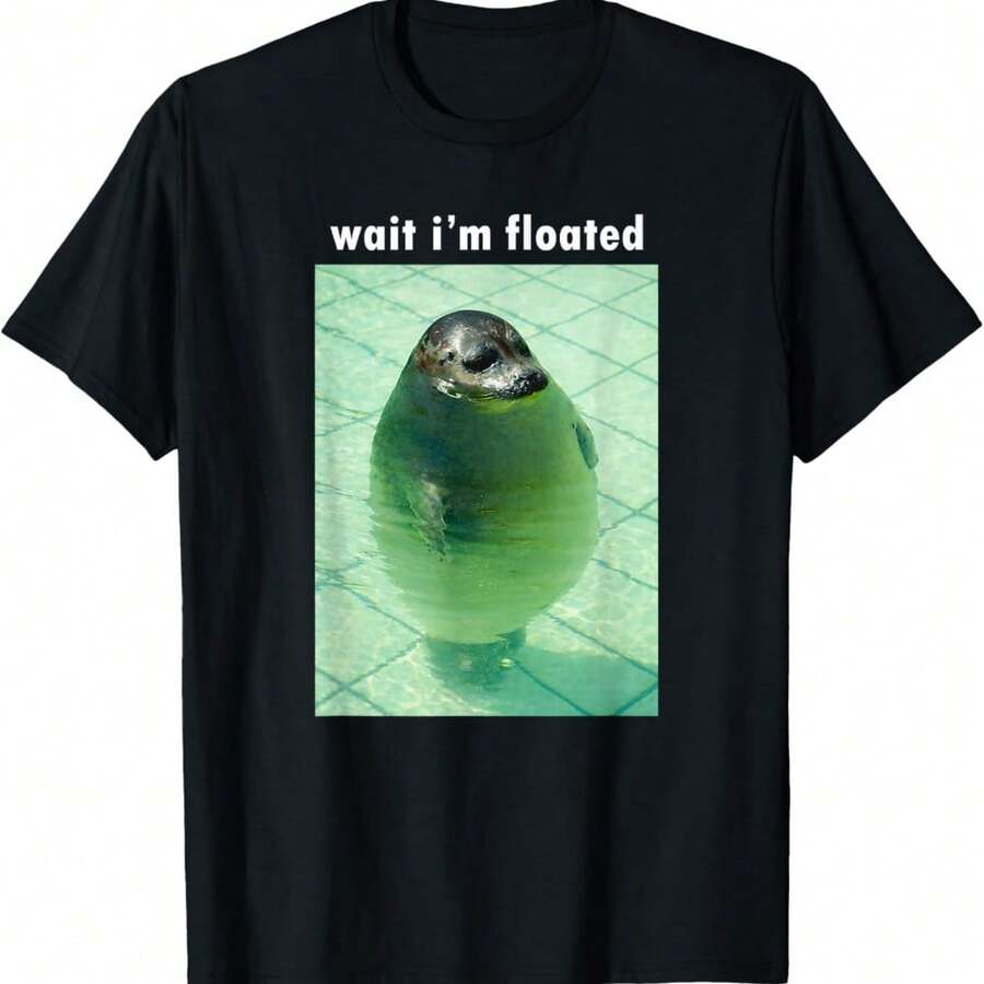 Wait I'm Floated Silly Seal Meme T-Shirt - Black - View 1