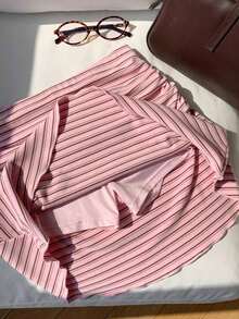 Minifalda acampanada fruncida con estampado de lunares para el verano - Rosa - Ver 4