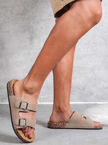Sandal Fashion Pria dengan Sol Gabus dan Sol Dalam yang Nyaman, Tali yang Dapat Diatur, Gaya Selop Longgar, Cocok untuk Berjalan-jalan di Pantai Musim Panas, Unisex - Aprikot - View 3