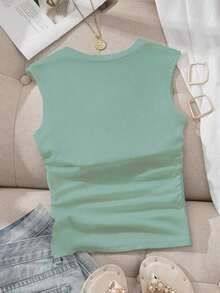 Camiseta sin tirantes con cuello cuadrado, cintura fruncida y sujetador acolchado sin aros - Verde - Ver 2