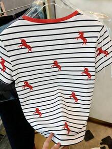 Camiseta de mujer de manga corta, cuello redondo, unicolor, casual, de verano - Multicolor 2 - Ver 2