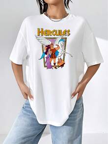 Imagen que muestra a un héroe mítico acompañado de su compañera, un pegaso blanco y un amigo divertido representando la fuerza, la valentía y la amistad camiseta de mujer  casual cómoda para uso diario - Blanco - Ver 6