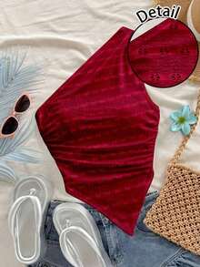 Blusa casual de unicolor con hombros oblicuos y ajustada, apropiada para el verano - Multicolor 3 - Ver 1